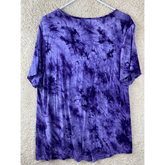 Essentials Woman Sz 1X Purple Tie Dye  Short Sleeve Round Neck Top - Picture 6 of 11